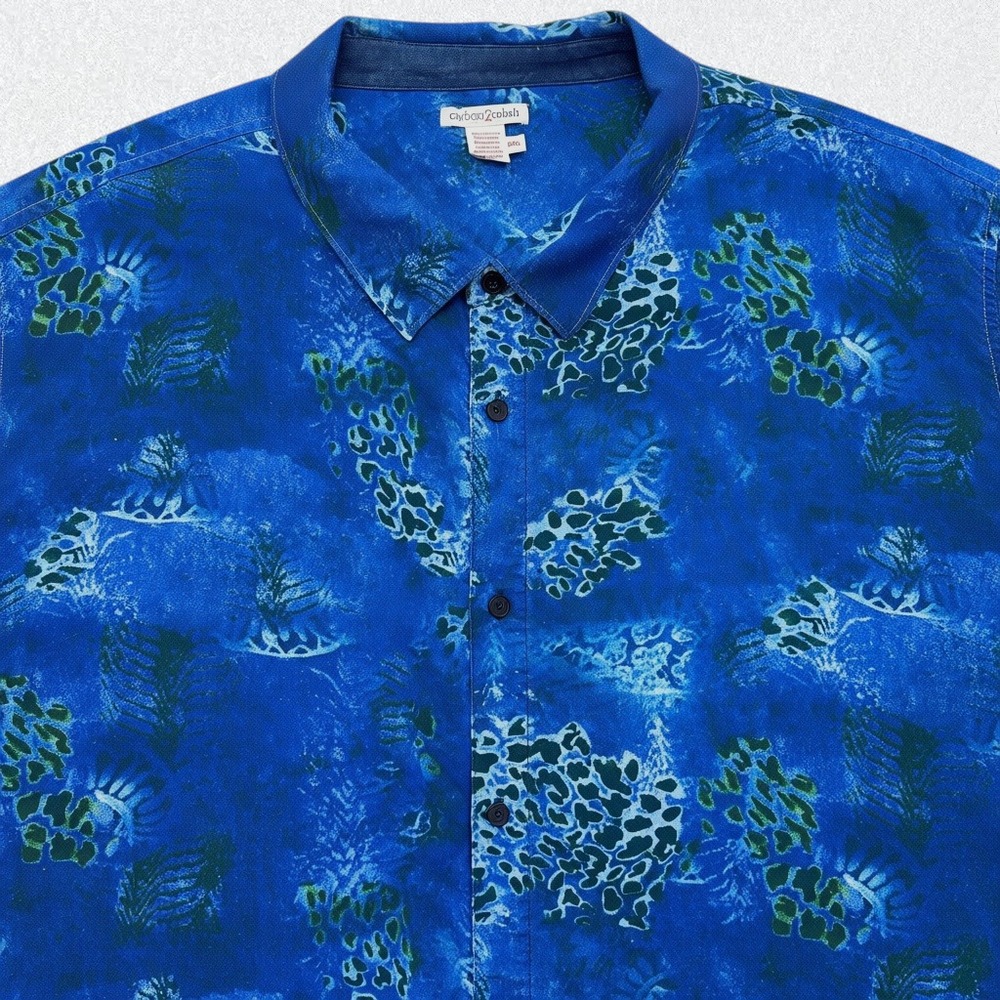 Carbon 2 Cobalt Button Up Shirt Mens XXL Blue Abstract Floral Linen Viscose - Picture 2 of 9